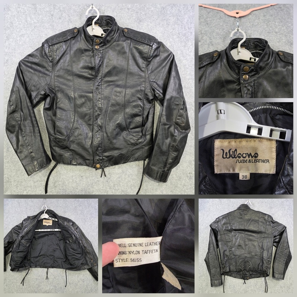 VTG Wilsons Suede & Leather Jacket Mens 38 Black Moto‎ Motorcycle Biker 94155